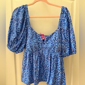 NWT sz XL Lilly Pulitzer Floriana Knit Top in “Abaco Blue”.
